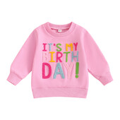 Παιδική φούτερ γενεθλίων κοριτσάκι με γράμμα κέντημα με μακρύ μανίκι στρογγυλή λαιμόκοψη φαρδιά πουλόβερ μπλούζες Χαριτωμένα κοριτσίστικα φθινοπωρινά φούτερ