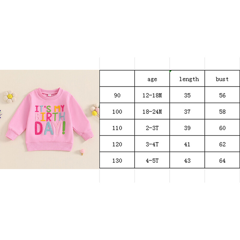 Παιδική φούτερ γενεθλίων κοριτσάκι με γράμμα κέντημα με μακρύ μανίκι στρογγυλή λαιμόκοψη φαρδιά πουλόβερ μπλούζες Χαριτωμένα κοριτσίστικα φθινοπωρινά φούτερ