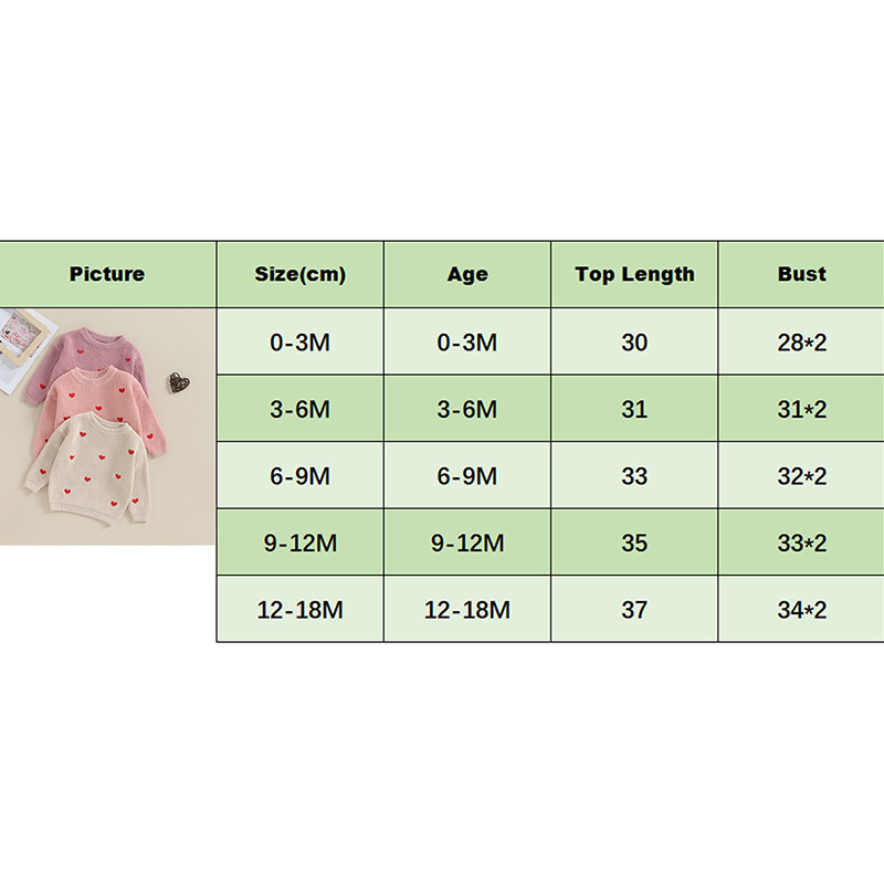 Tregren 0-18M újszülött lány pulóverek aranyos hosszú ujjú szív hímzésű kötött pulóverek csecsemő pulóverek Valentin-napra