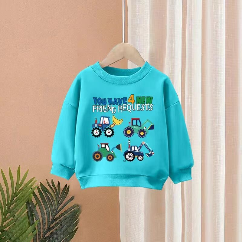 Rudens vaikų berniukų rūbų rinkinys Vaikų mergaičių ekskavatorius Spausdinti megztiniai megztiniai ir kelnės 2 vnt. kostiumas ilgomis rankovėmis sportiniai kostiumai