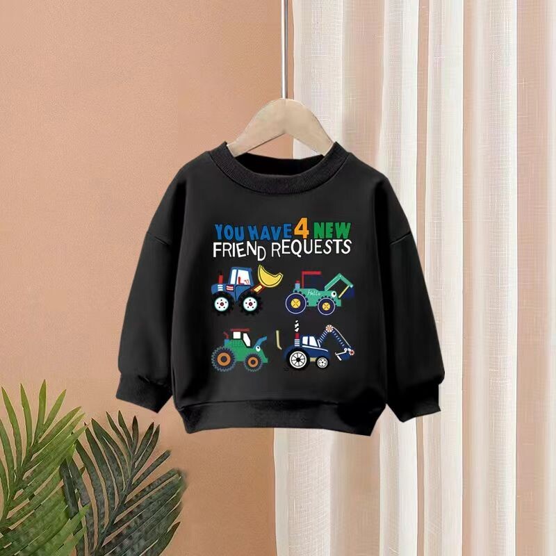 Rudens vaikų berniukų rūbų rinkinys Vaikų mergaičių ekskavatorius Spausdinti megztiniai megztiniai ir kelnės 2 vnt. kostiumas ilgomis rankovėmis sportiniai kostiumai