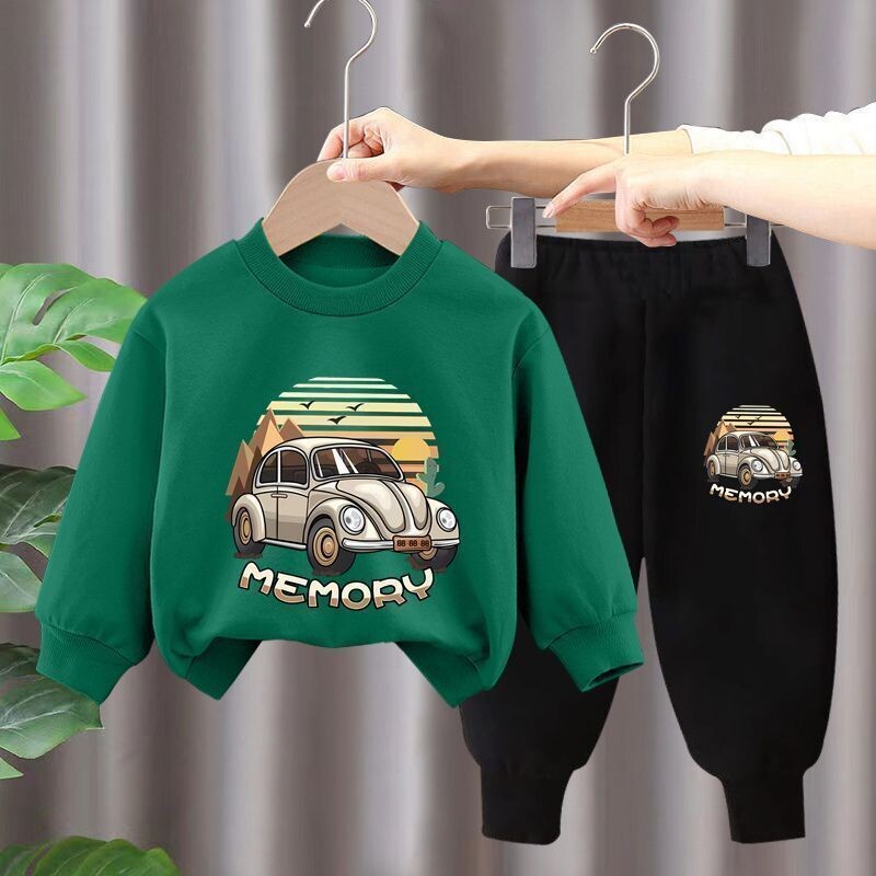 Rudens mazuļu zēnu drēbes Modes apdrukāti T-krekli un bikses, 2 dab. komplekts, bērni, meitenes, ikdienišķi, augšējie tērpi, treniņtērpi