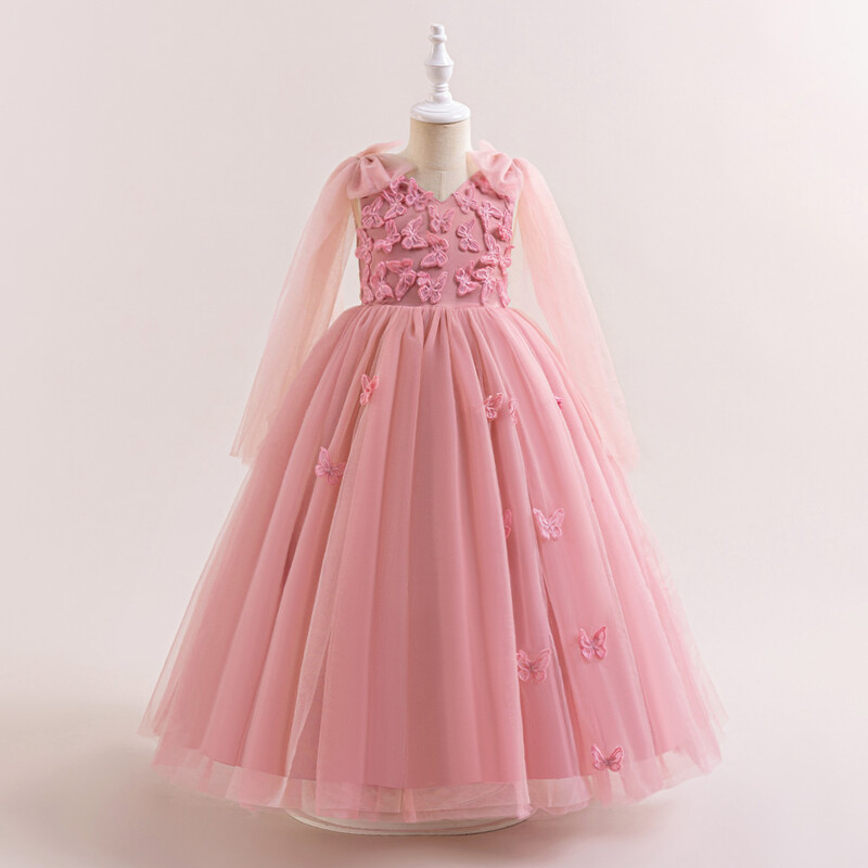 Drugelio princesės suknelė mergaitėms, siuvinėta balto tiulio aplikacijomis, vestuvių nuotakos gimtadienio mergaičių suknelės pirmosios Komunijos suknelės