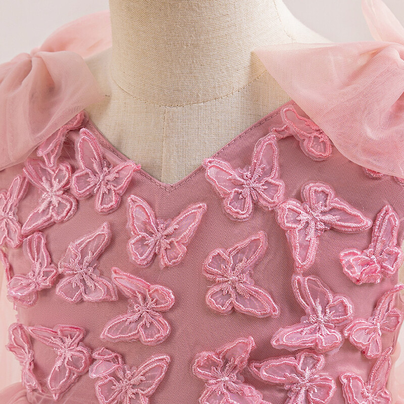 Drugelio princesės suknelė mergaitėms, siuvinėta balto tiulio aplikacijomis, vestuvių nuotakos gimtadienio mergaičių suknelės pirmosios Komunijos suknelės