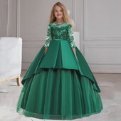 Pusaudžu vizulis Līgavas māsas Meiteņu ballītes kleita ar garām piedurknēm Pirmā Komūnijas kleita Kāzu ballīte Princešu kleitas Bow Ziemassvētku kostīmi