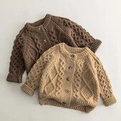 Tavaszi őszi baba pulóver Gyerek lány egyszínű Kötött Twist Kardigán Fiúk puha bő kötöttáru Babaruha