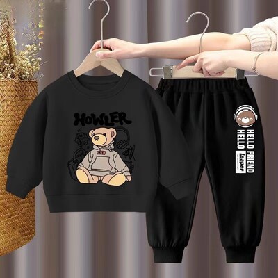 Vaikiški drabužiai Berniukams ir mergaitėms Rudeninis viršutinis ilgomis rankovėmis ir kelnės 2 dalių rinkiniai Vaikiški berniukų ir mergaičių spausdinti sportiniai kostiumai