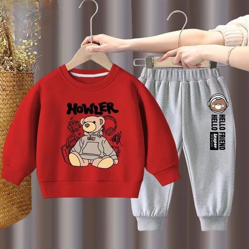 Vaikiški drabužiai Berniukams ir mergaitėms Rudeninis viršutinis ilgomis rankovėmis ir kelnės 2 dalių rinkiniai Vaikiški berniukų ir mergaičių spausdinti sportiniai kostiumai