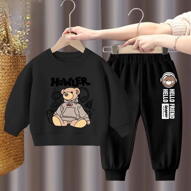 Vaikiški drabužiai Berniukams ir mergaitėms Rudeninis viršutinis ilgomis rankovėmis ir kelnės 2 dalių rinkiniai Vaikiški berniukų ir mergaičių spausdinti sportiniai kostiumai