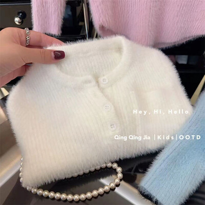 Mergaitės megztinis Baby One Cashmere Minkštas vaško spalvos megztinis Winter Explosion Plus Fleece Pastorintas megztinis megztinis Vaikiškas žieminis striukė