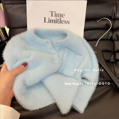Mergaitės megztinis Baby One Cashmere Minkštas vaško spalvos megztinis Winter Explosion Plus Fleece Pastorintas megztinis megztinis Vaikiškas žieminis striukė