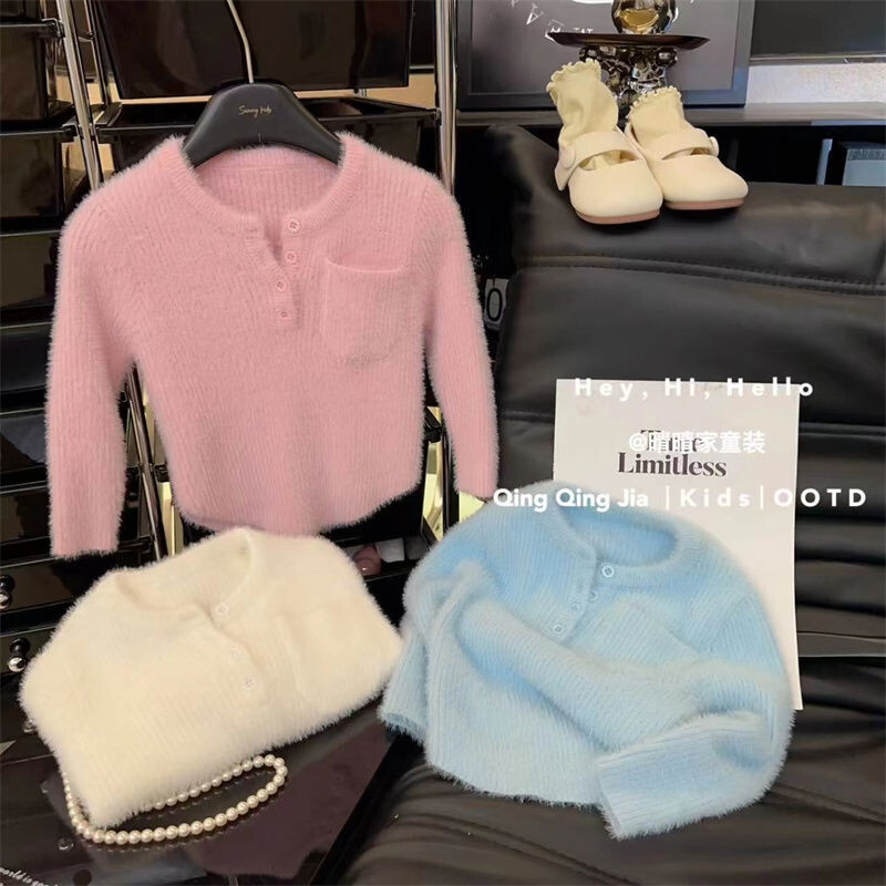 Mergaitės megztinis Baby One Cashmere Minkštas vaško spalvos megztinis Winter Explosion Plus Fleece Pastorintas megztinis megztinis Vaikiškas žieminis striukė