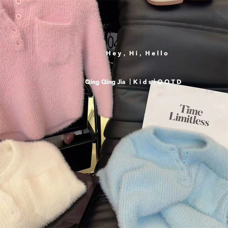 Mergaitės megztinis Baby One Cashmere Minkštas vaško spalvos megztinis Winter Explosion Plus Fleece Pastorintas megztinis megztinis Vaikiškas žieminis striukė