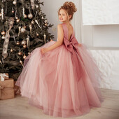 Rochie lungă de domnișoară de onoare cu fundă mare de vară pentru fete Costum pentru copii Rochii de prințesă fără spate Rochie de fetiță Rochii de bal de nuntă