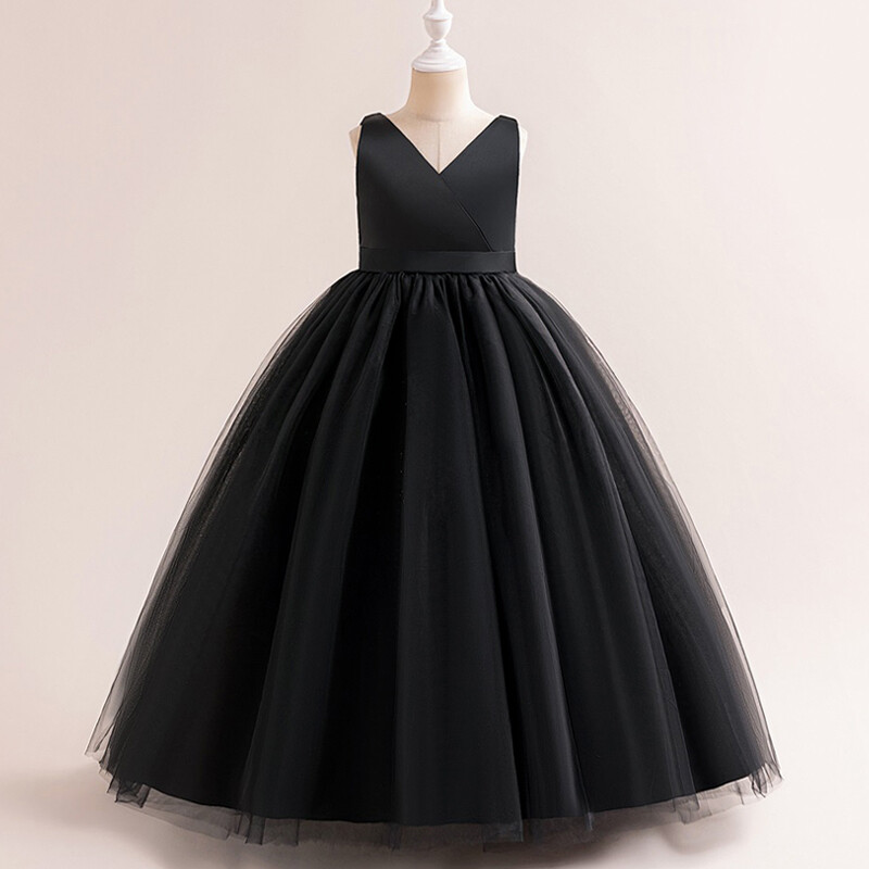 Rochie lungă de domnișoară de onoare cu fundă mare de vară pentru fete Costum pentru copii Rochii de prințesă fără spate Rochie de fetiță Rochii de bal de nuntă