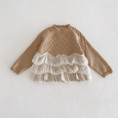 2024 Άνοιξη, παιδικό κοριτσίστικο κοριτσίστικο κορυφαίο πουλόβερ - Παιδικά συνονθύλευμα πλεκτά πανωφόρια ρούχου , Toddler Princess 2-7Y