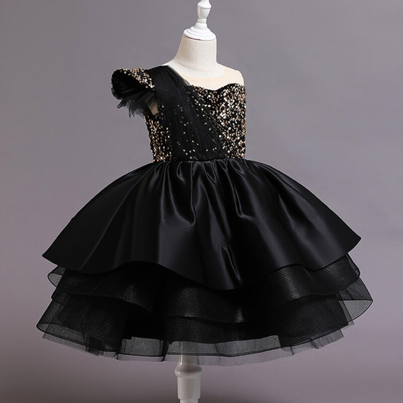Βραδινά φορέματα για πάρτι για κορίτσια μαύρη παγιέτα για παιδιά Κομψά Παιδιά Τελετή γενεθλίων Επίσημη αποκριάτικη στολή πριγκίπισσας Vestidos