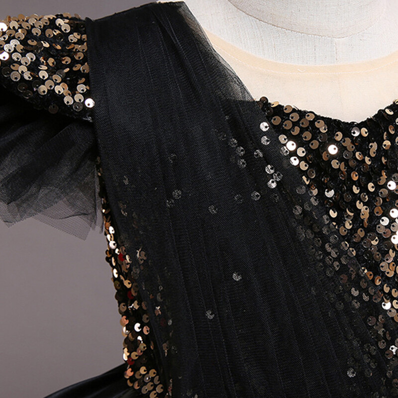 Βραδινά φορέματα για πάρτι για κορίτσια μαύρη παγιέτα για παιδιά Κομψά Παιδιά Τελετή γενεθλίων Επίσημη αποκριάτικη στολή πριγκίπισσας Vestidos