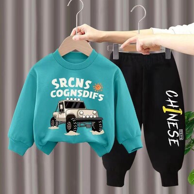 Vaikiški drabužiai berniukams ilgomis rankovėmis ir kelnės, 2 dalių rinkinys paauglių berniukui ir mergaitei, margintas animacinių filmų sportinis kostiumas, laisvalaikio viršutinė ir apatinė apranga