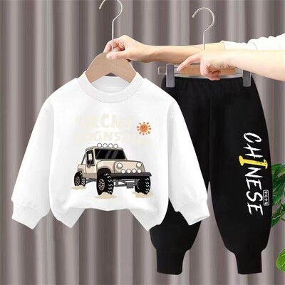 Vaikiški drabužiai berniukams ilgomis rankovėmis ir kelnės, 2 dalių rinkinys paauglių berniukui ir mergaitei, margintas animacinių filmų sportinis kostiumas, laisvalaikio viršutinė ir apatinė apranga