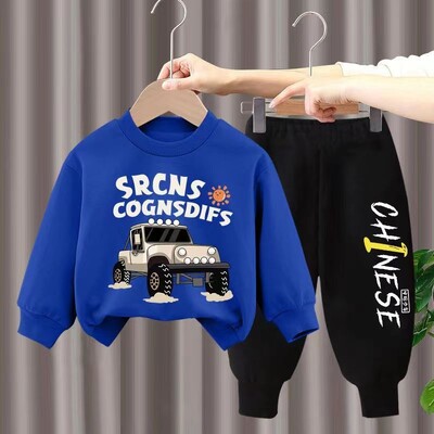 Vaikiški drabužiai berniukams ilgomis rankovėmis ir kelnės, 2 dalių rinkinys paauglių berniukui ir mergaitei, margintas animacinių filmų sportinis kostiumas, laisvalaikio viršutinė ir apatinė apranga