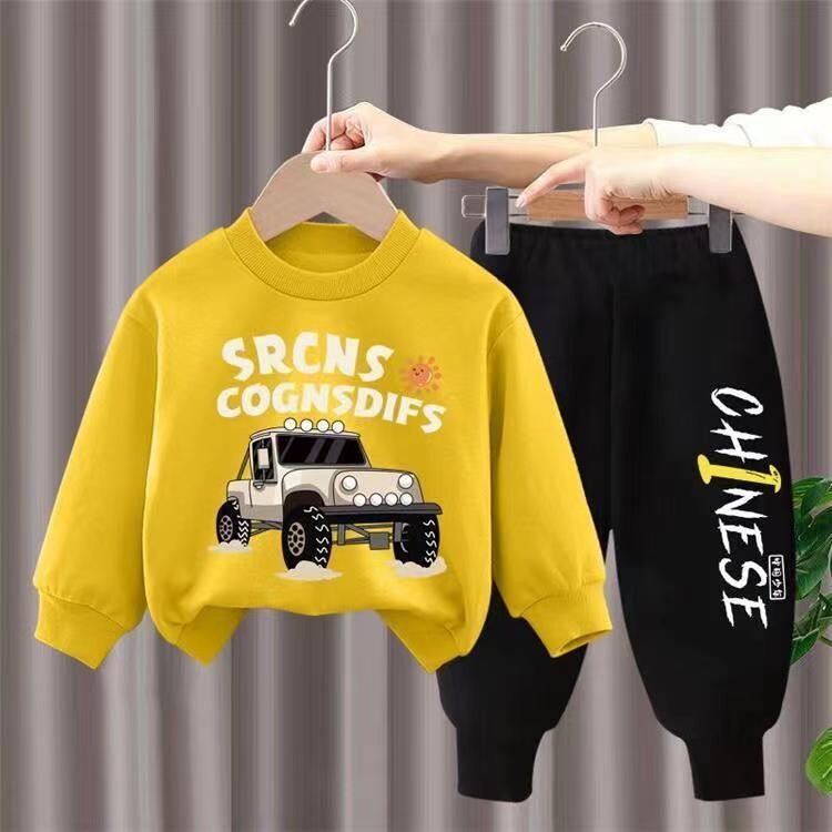 Vaikiški drabužiai berniukams ilgomis rankovėmis ir kelnės, 2 dalių rinkinys paauglių berniukui ir mergaitei, margintas animacinių filmų sportinis kostiumas, laisvalaikio viršutinė ir apatinė apranga