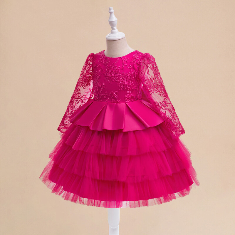 Tipegő masni lány parti ruha hosszú ujjú hímzés 1. születésnapi hercegnő ruhák lányok esküvői őszi tüllvirág gyerekruházat