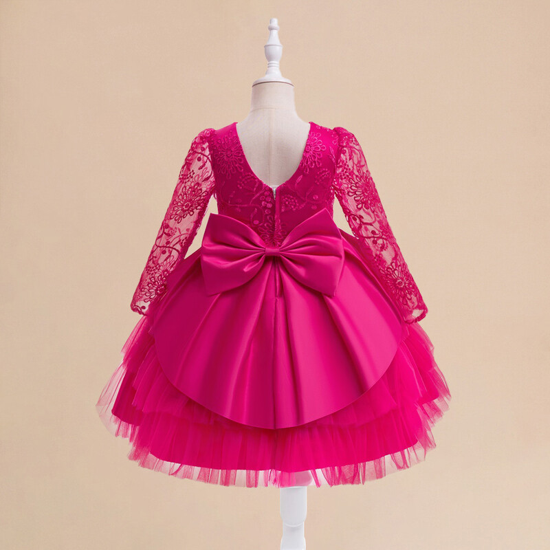 Tipegő masni lány parti ruha hosszú ujjú hímzés 1. születésnapi hercegnő ruhák lányok esküvői őszi tüllvirág gyerekruházat