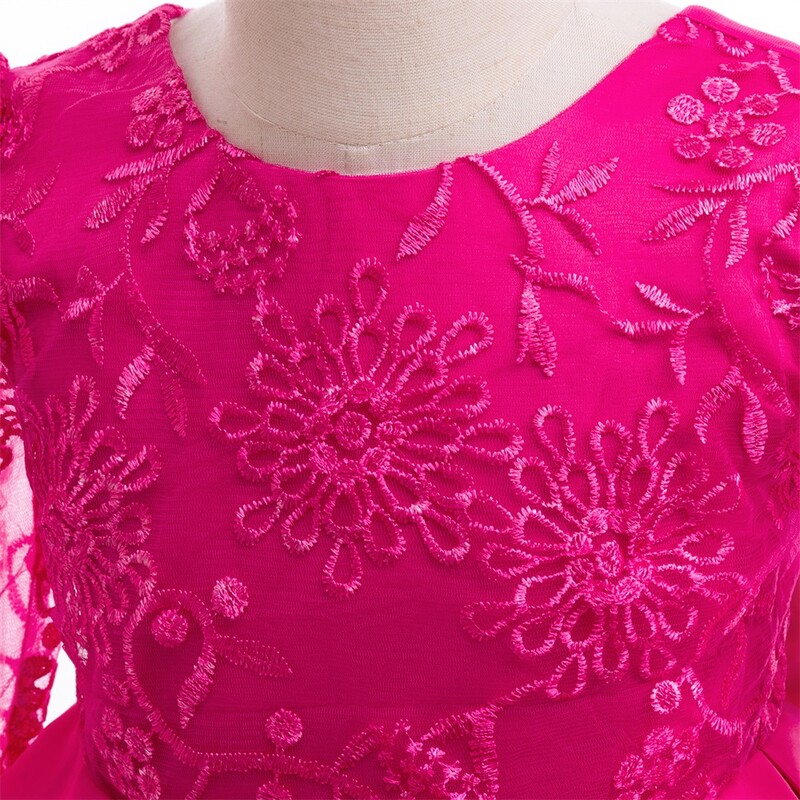 Tipegő masni lány parti ruha hosszú ujjú hímzés 1. születésnapi hercegnő ruhák lányok esküvői őszi tüllvirág gyerekruházat