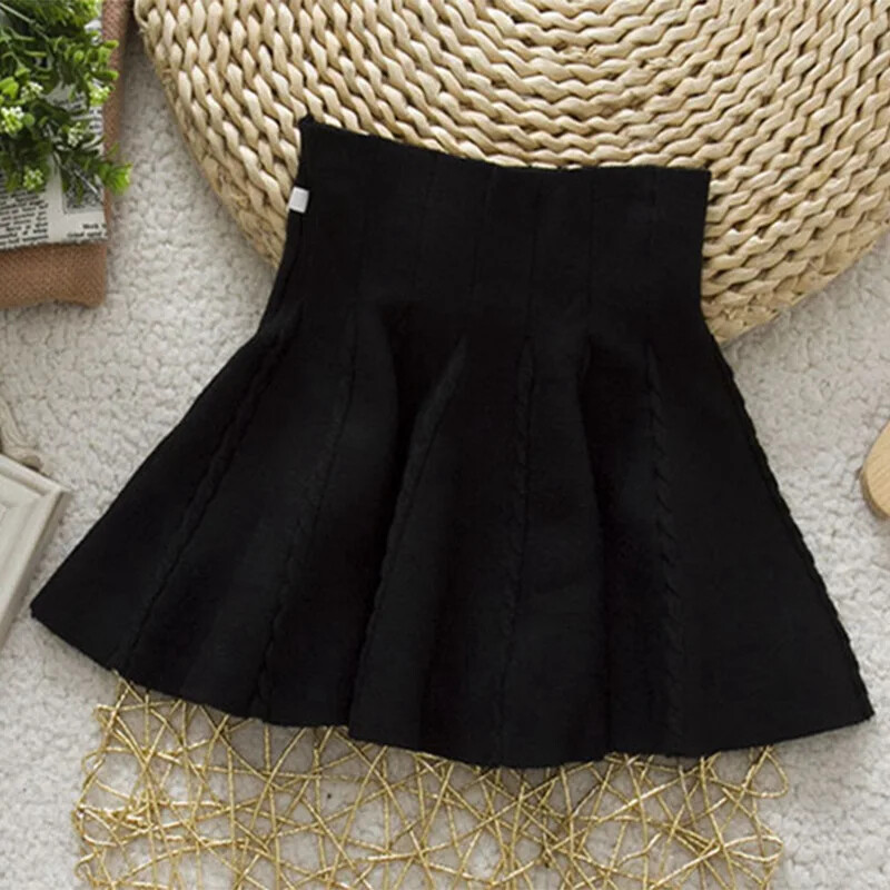 Mitmekülgne kootud A-kujuline minikleit tüdrukutele, ühevärviline kaabel, armas sügis/talvine tantsuseelik