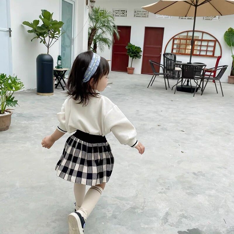 Vaikiški mergaičių megzti languoti sijonai 2024 m. Nauji atvykę vaikų mokykliniai sijonai Rudens žieminiai medvilniniai drabužiai kūdikių mergaičių mielas sijonas