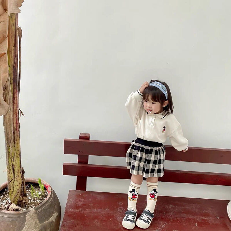 Vaikiški mergaičių megzti languoti sijonai 2024 m. Nauji atvykę vaikų mokykliniai sijonai Rudens žieminiai medvilniniai drabužiai kūdikių mergaičių mielas sijonas