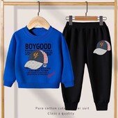 Rudeniniai drabužiai berniukui, madingi marginti marškinėliai ir kelnės, 2 dalių rinkinys Vaikams, merginoms, laisvalaikio viršaus apranga, apatine apranga Sportiniai kostiumai