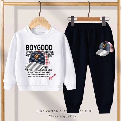 Rudeniniai drabužiai berniukui, madingi marginti marškinėliai ir kelnės, 2 dalių rinkinys Vaikams, merginoms, laisvalaikio viršaus apranga, apatine apranga Sportiniai kostiumai