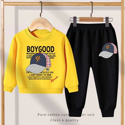 Rudeniniai drabužiai berniukui, madingi marginti marškinėliai ir kelnės, 2 dalių rinkinys Vaikams, merginoms, laisvalaikio viršaus apranga, apatine apranga Sportiniai kostiumai