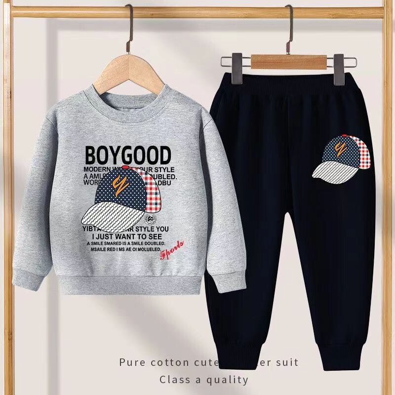 Rudeniniai drabužiai berniukui, madingi marginti marškinėliai ir kelnės, 2 dalių rinkinys Vaikams, merginoms, laisvalaikio viršaus apranga, apatine apranga Sportiniai kostiumai