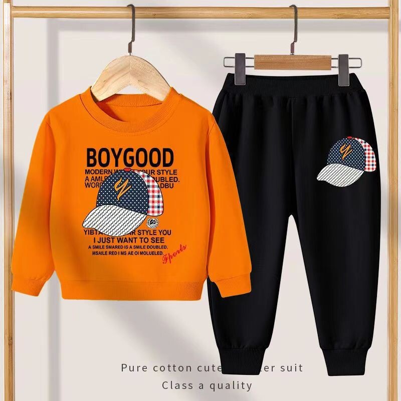 Rudeniniai drabužiai berniukui, madingi marginti marškinėliai ir kelnės, 2 dalių rinkinys Vaikams, merginoms, laisvalaikio viršaus apranga, apatine apranga Sportiniai kostiumai