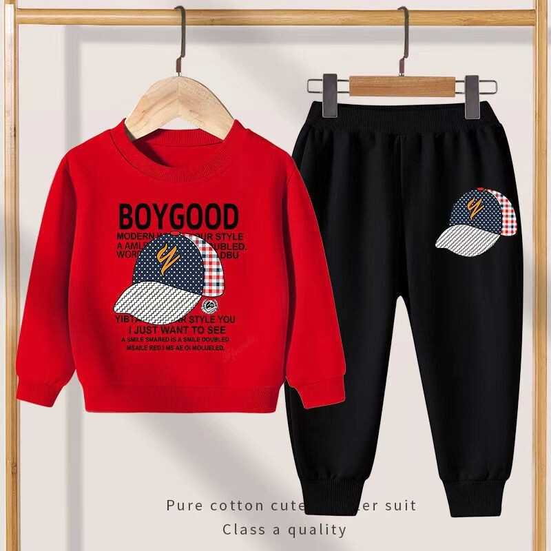 Rudeniniai drabužiai berniukui, madingi marginti marškinėliai ir kelnės, 2 dalių rinkinys Vaikams, merginoms, laisvalaikio viršaus apranga, apatine apranga Sportiniai kostiumai
