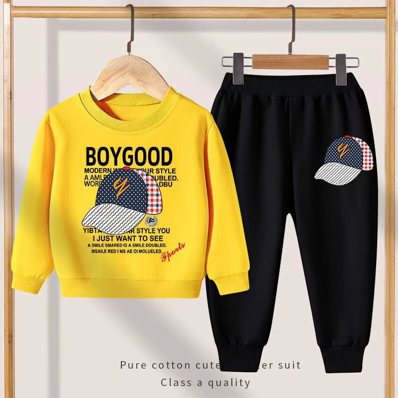 Rudeniniai drabužiai berniukui, madingi marginti marškinėliai ir kelnės, 2 dalių rinkinys Vaikams, merginoms, laisvalaikio viršaus apranga, apatine apranga Sportiniai kostiumai