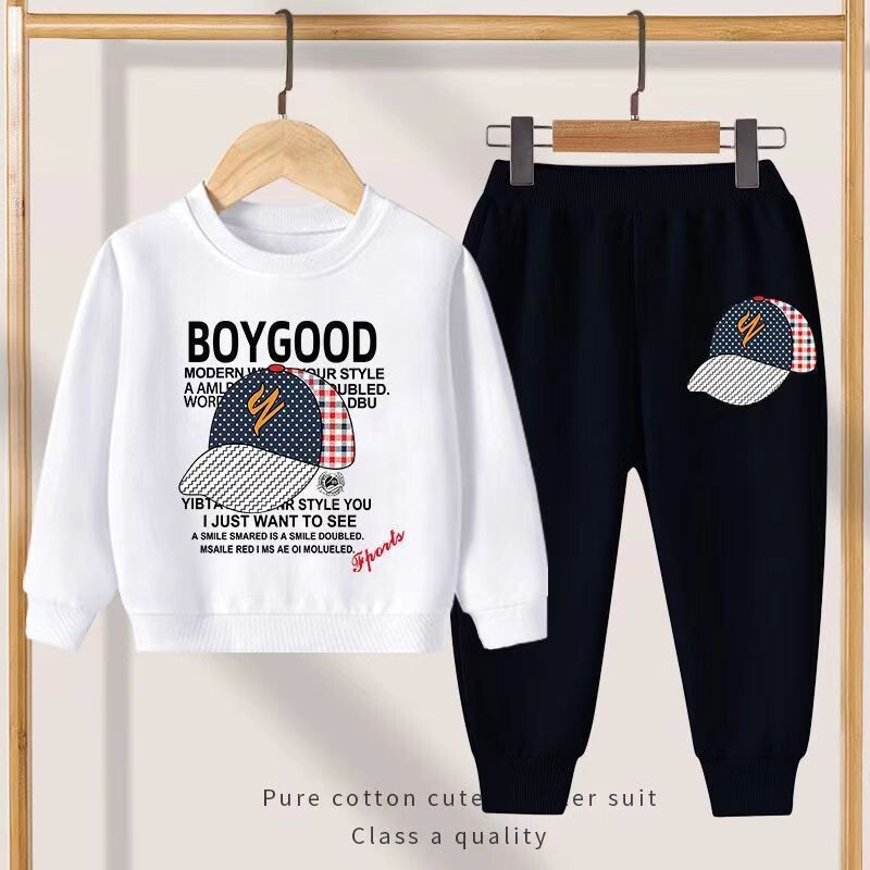 Rudeniniai drabužiai berniukui, madingi marginti marškinėliai ir kelnės, 2 dalių rinkinys Vaikams, merginoms, laisvalaikio viršaus apranga, apatine apranga Sportiniai kostiumai