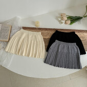 ελάφι Jonmi 2024 Νέες πλεκτές φούστες για κοριτσάκια για το φθινόπωρο Κορεάτικο στυλ μονόχρωμη παιδική πλισέ φούστα