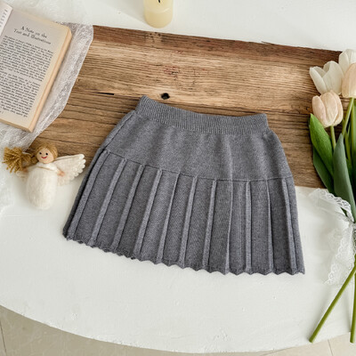 ελάφι Jonmi 2024 Νέες πλεκτές φούστες για κοριτσάκια για το φθινόπωρο Κορεάτικο στυλ μονόχρωμη παιδική πλισέ φούστα