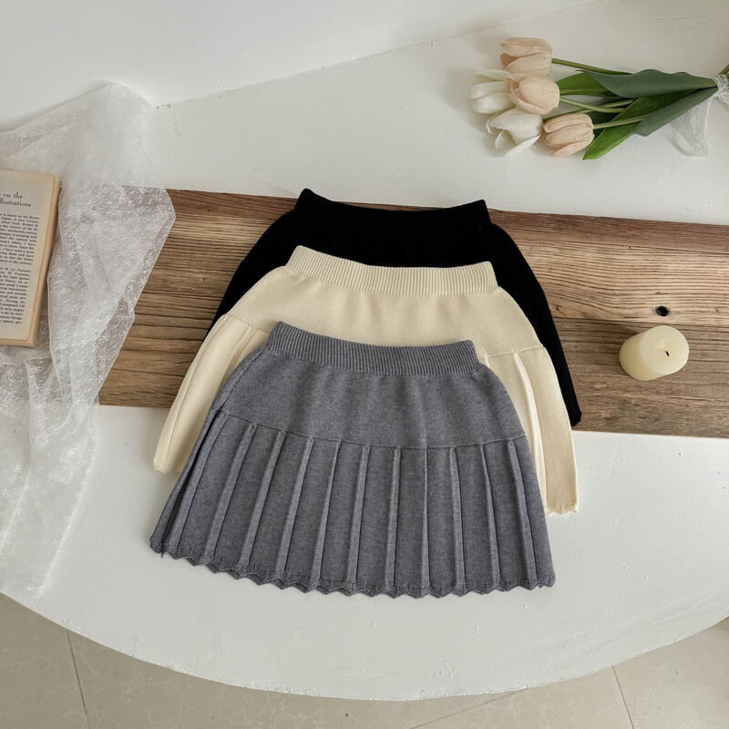 ελάφι Jonmi 2024 Νέες πλεκτές φούστες για κοριτσάκια για το φθινόπωρο Κορεάτικο στυλ μονόχρωμη παιδική πλισέ φούστα