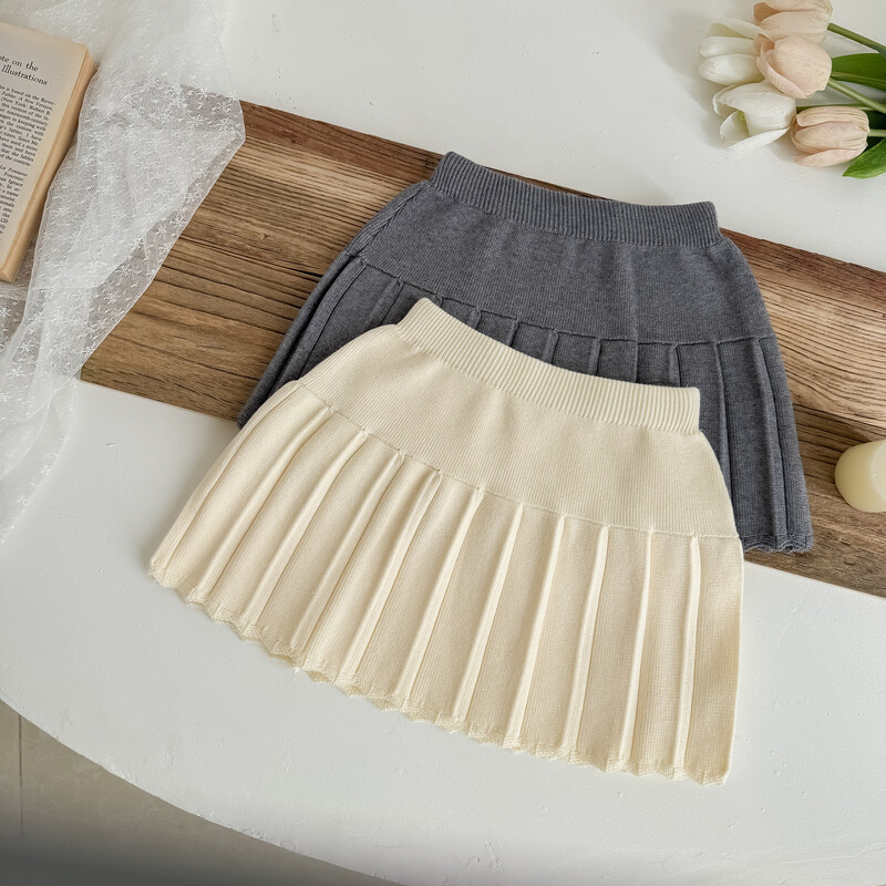 ελάφι Jonmi 2024 Νέες πλεκτές φούστες για κοριτσάκια για το φθινόπωρο Κορεάτικο στυλ μονόχρωμη παιδική πλισέ φούστα
