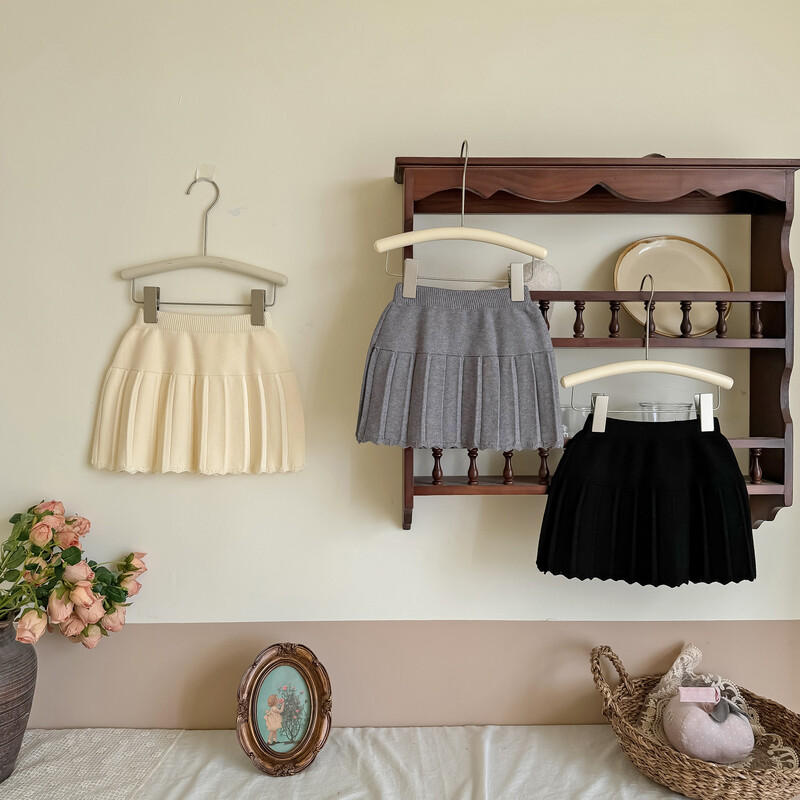 ελάφι Jonmi 2024 Νέες πλεκτές φούστες για κοριτσάκια για το φθινόπωρο Κορεάτικο στυλ μονόχρωμη παιδική πλισέ φούστα