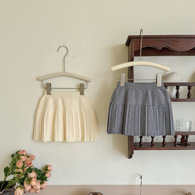 ελάφι Jonmi 2024 Νέες πλεκτές φούστες για κοριτσάκια για το φθινόπωρο Κορεάτικο στυλ μονόχρωμη παιδική πλισέ φούστα