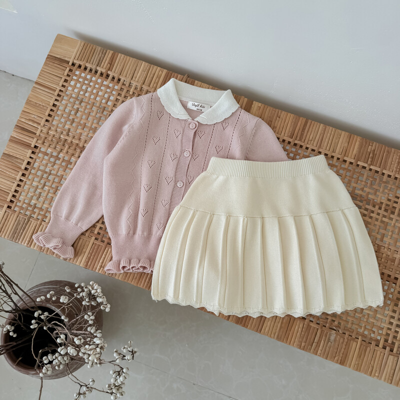 ελάφι Jonmi 2024 Νέες πλεκτές φούστες για κοριτσάκια για το φθινόπωρο Κορεάτικο στυλ μονόχρωμη παιδική πλισέ φούστα