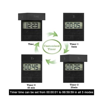 Cube Digital Timer Clock Silent Pomodoro Timer Χρονοδιακόπτης κουζίνας για μαγειρική Γραφείο Classroom Kids Teacher