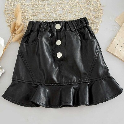 2024 Jauna vasara Rudens pavasaris ziema meitene mazulis bērni bērni PU mākslīgā āda Svārki ikdienas Ērts apģērbs