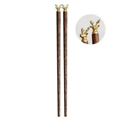 1 pereche de betisoare reutilizabile din lemn cu cap de cerb Bețișoare japoneze anti-alunecare Wenge, care nu se deformează ușor Bețișoare sushi sigure la căldură